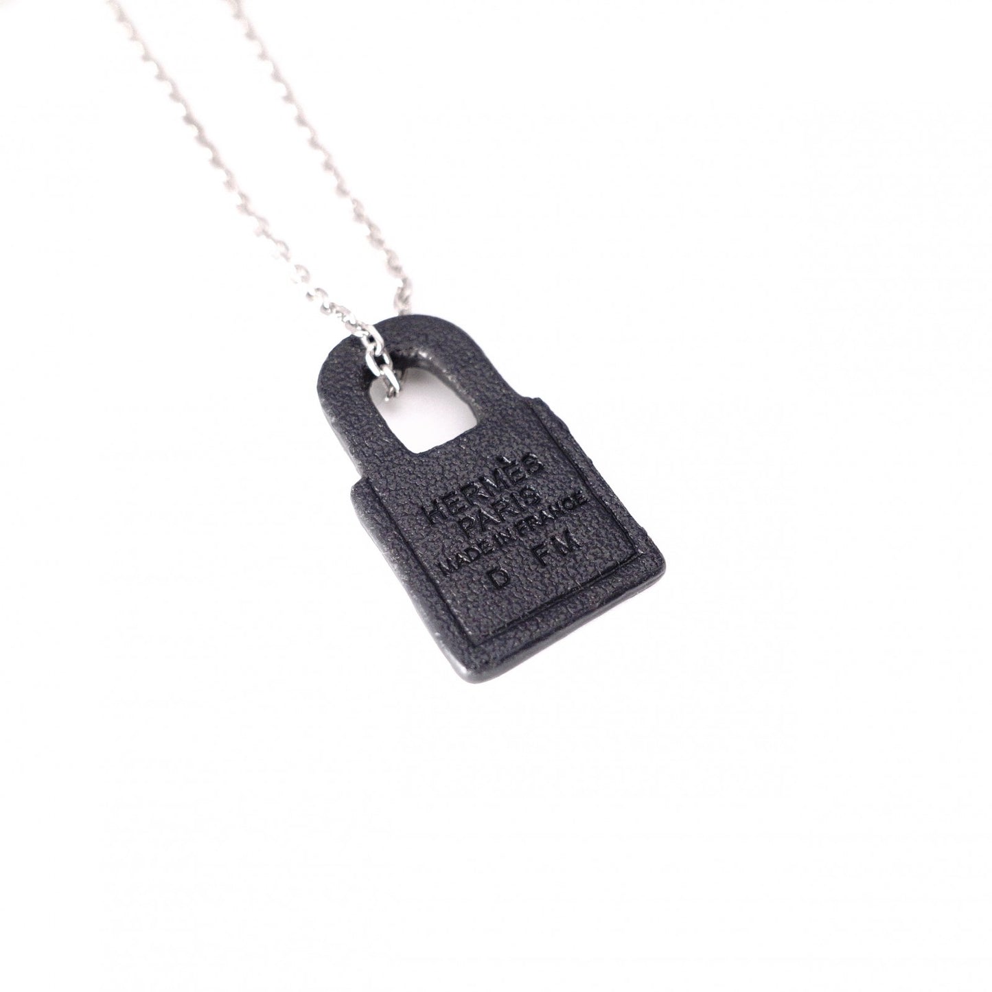 HERMES O'Kelly Necklace, Metal and Leather, Silver, D Stamp