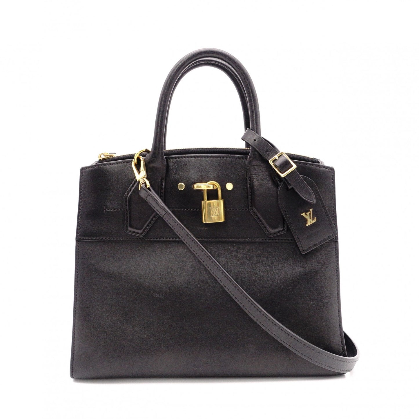 LOUIS VUITTON City Steamer PM Handbag, 2-Way, Leather, Black, Women's