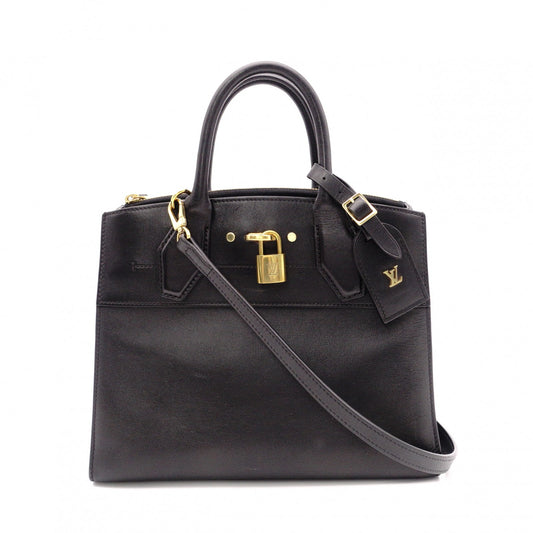 LOUIS VUITTON City Steamer PM Handbag, 2-Way, Leather, Black, Women's