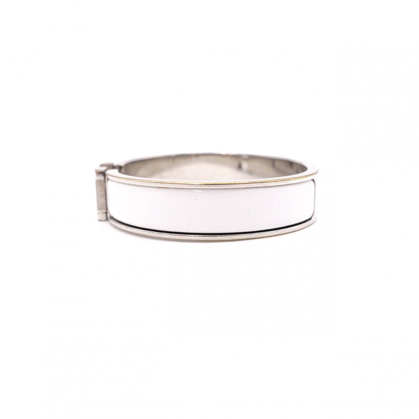 HERMES Click-Clack Bracelet, Metal, Silver, White