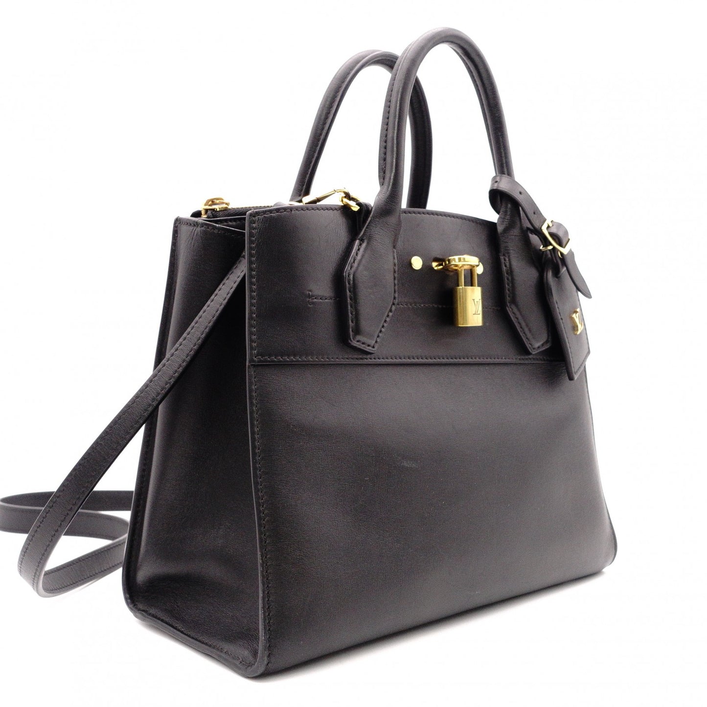 LOUIS VUITTON City Steamer PM Handbag, 2-Way, Leather, Black, Women's