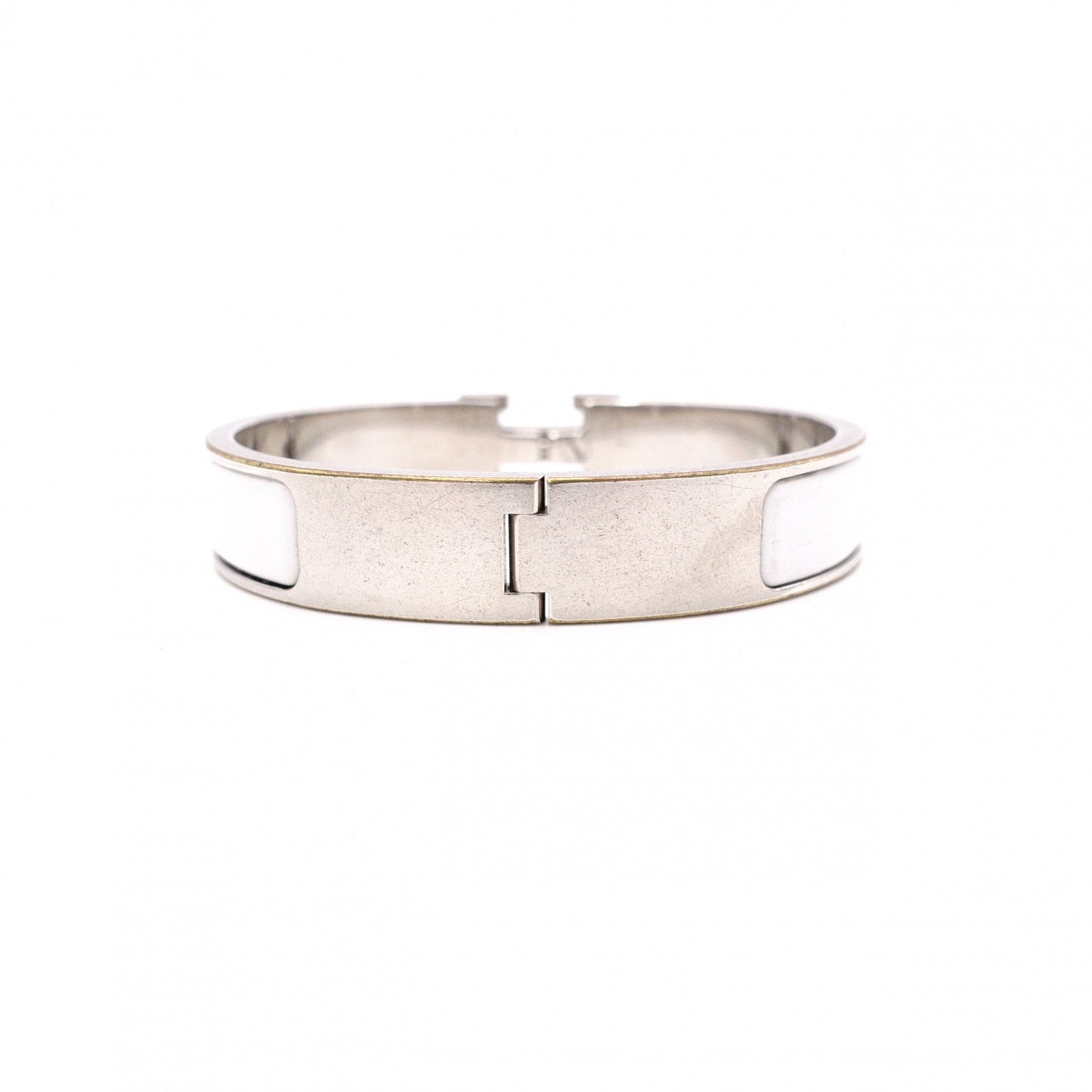 HERMES Click-Clack Bracelet, Metal, Silver, White