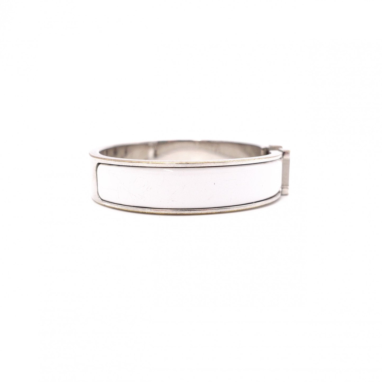 HERMES Click-Clack Bracelet, Metal, Silver, White