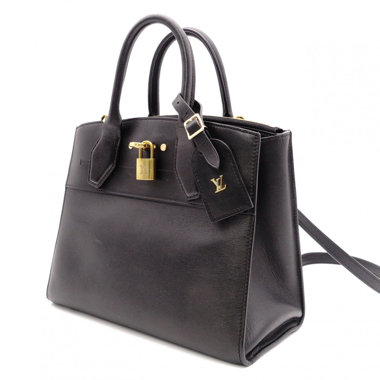 LOUIS VUITTON City Steamer PM Handbag, 2-Way, Leather, Black, Women's