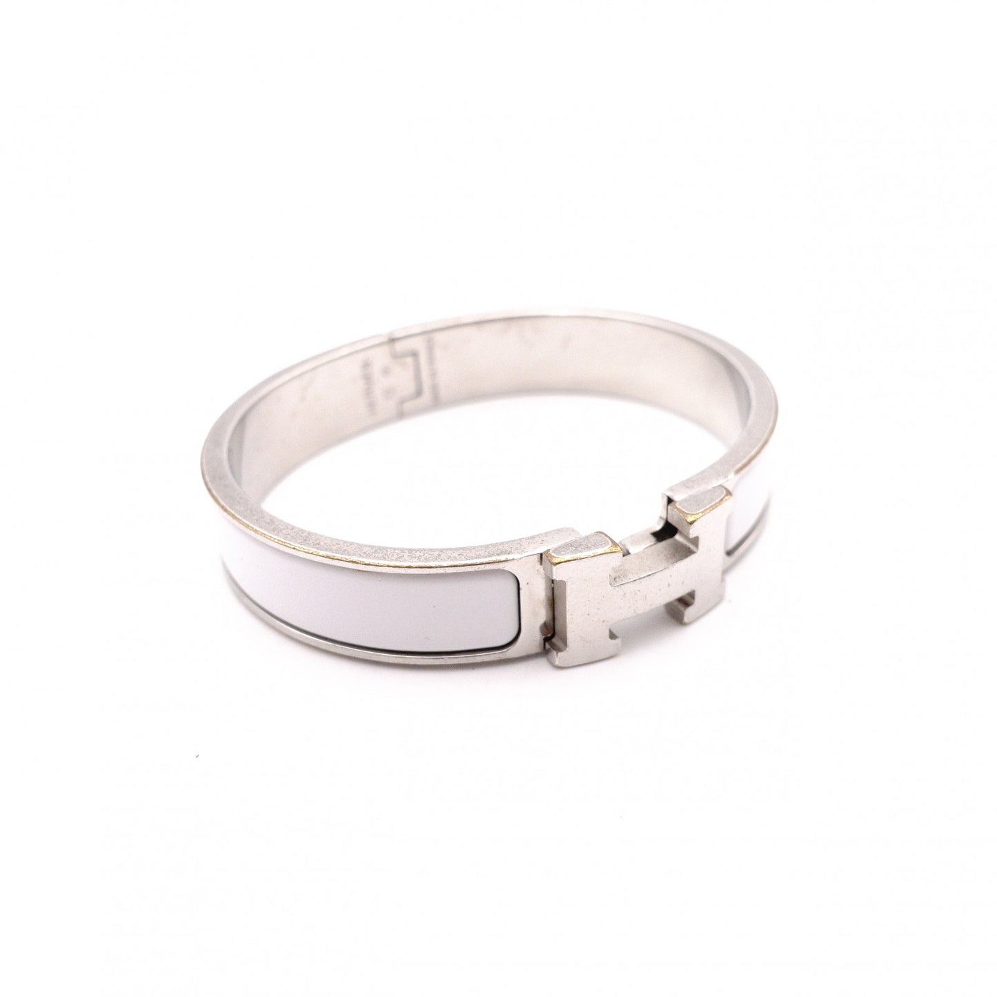 HERMES Click-Clack Bracelet, Metal, Silver, White
