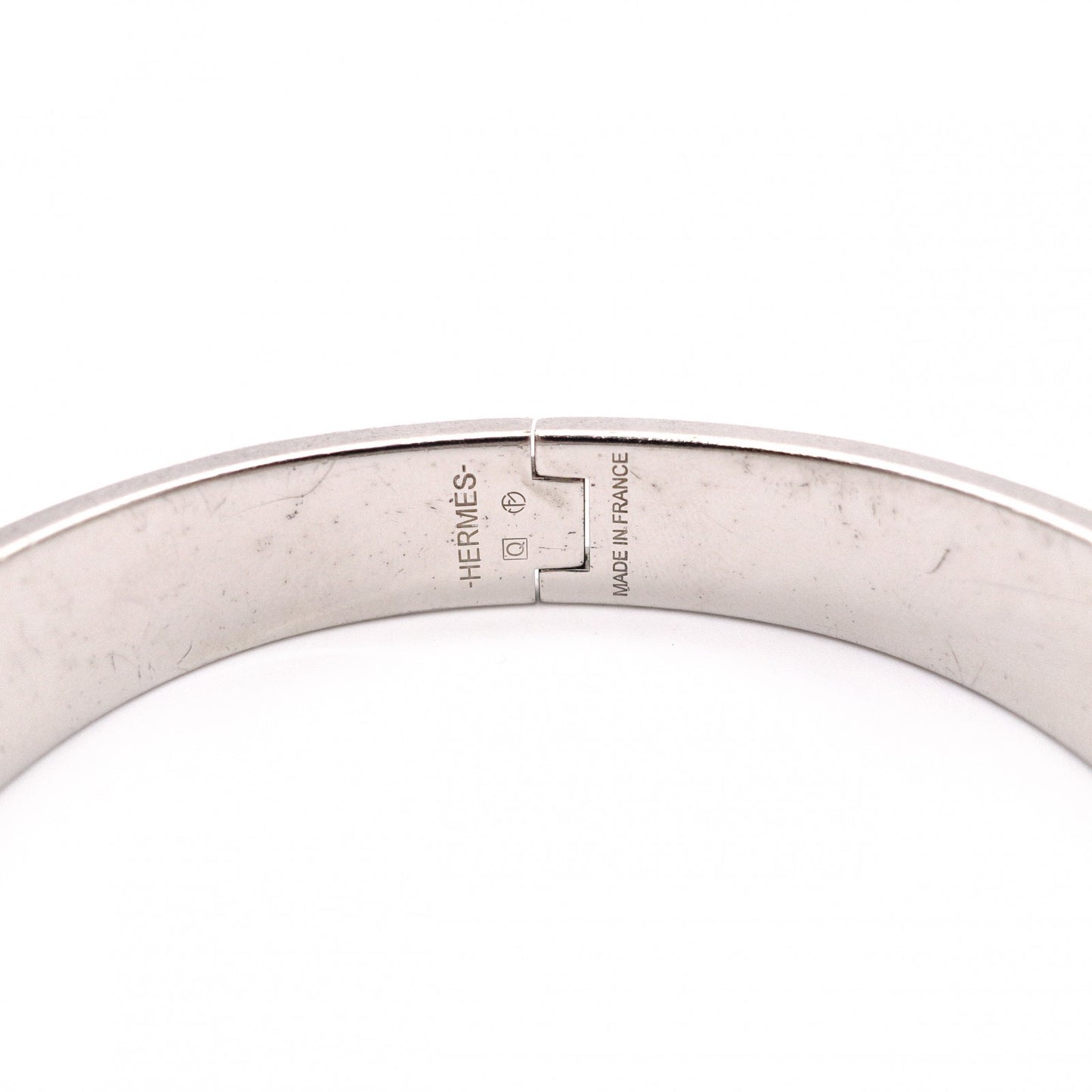 HERMES Click-Clack Bracelet, Metal, Silver, White