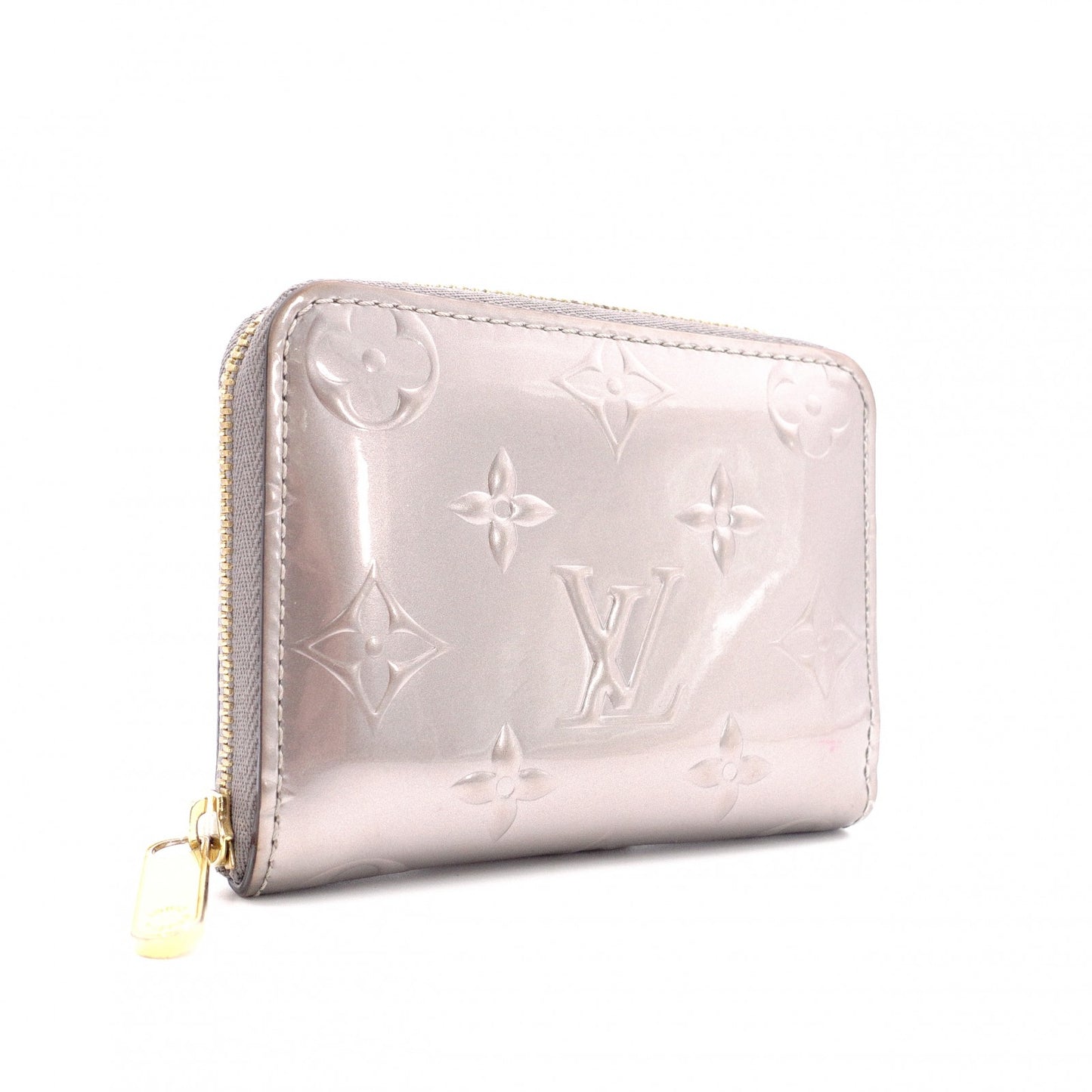 LOUIS VUITTON Zippy Coin Purse Vernis Coin Case Leather Champagne Metallized