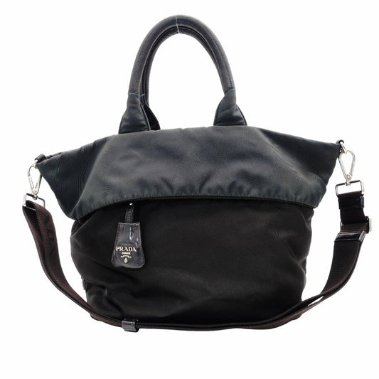 PRADA Reversible Tote Bag Gray × Black Nylon 2-Way Shoulder Simple 7-11-276