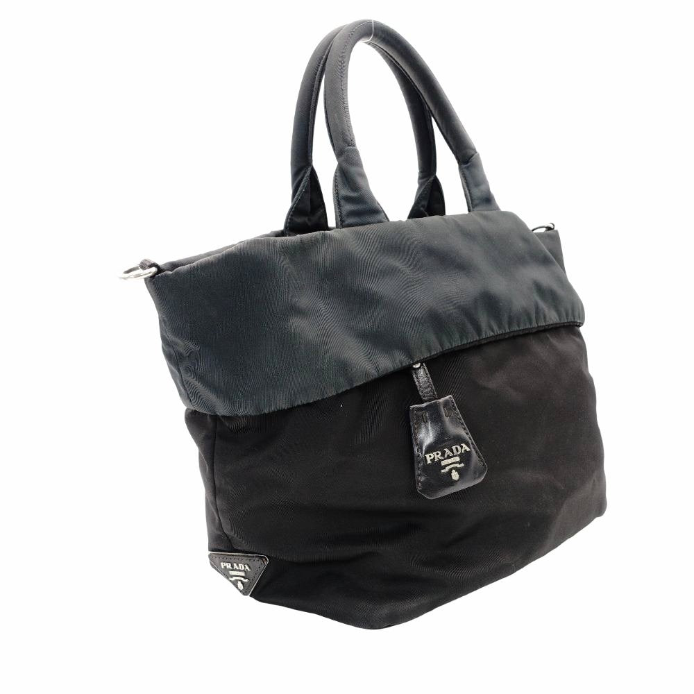 PRADA Reversible Tote Bag Gray × Black Nylon 2-Way Shoulder Simple 7-11-276