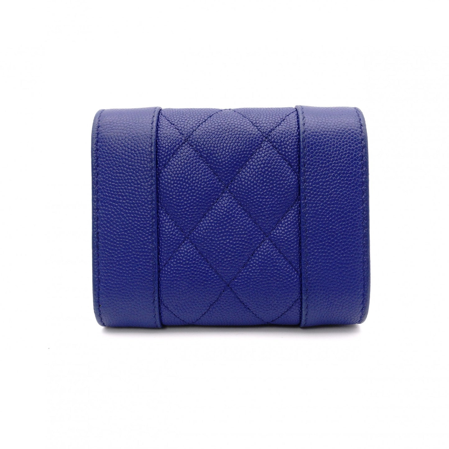 CHANEL Mademoiselle Matelassé Tri-Fold Wallet, Leather, Blue Gold Hardware
