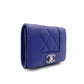 CHANEL Mademoiselle Matelassé Tri-Fold Wallet, Leather, Blue Gold Hardware