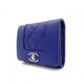 CHANEL Mademoiselle Matelassé Tri-Fold Wallet, Leather, Blue Gold Hardware