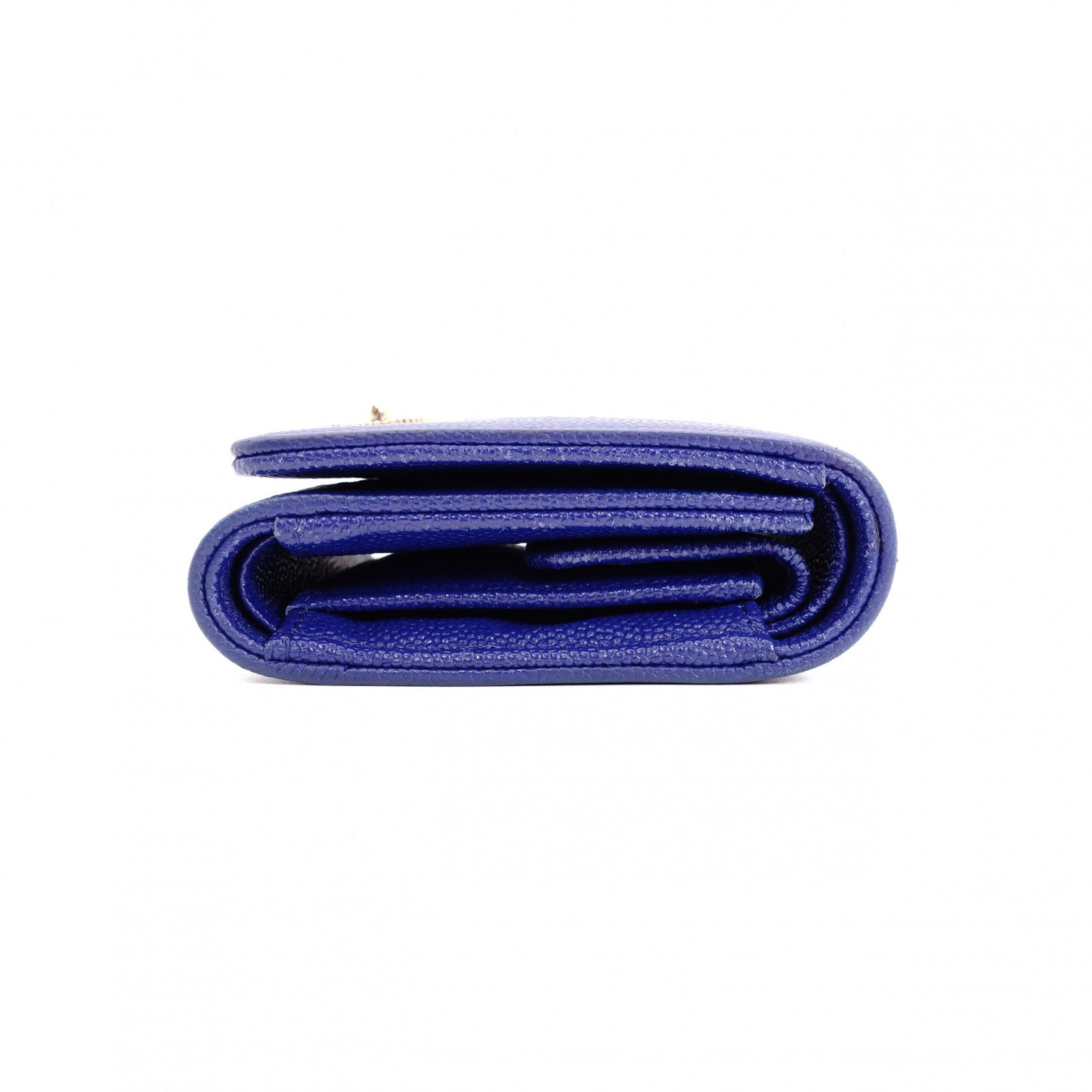 CHANEL Mademoiselle Matelassé Tri-Fold Wallet, Leather, Blue Gold Hardware