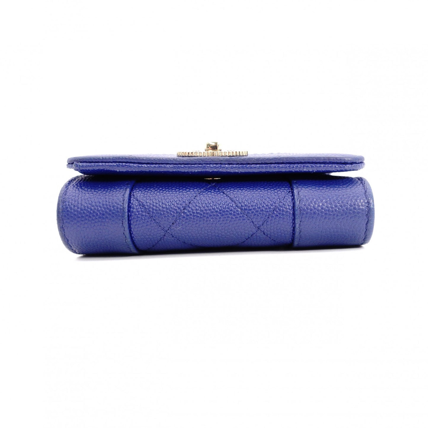 CHANEL Mademoiselle Matelassé Tri-Fold Wallet, Leather, Blue Gold Hardware