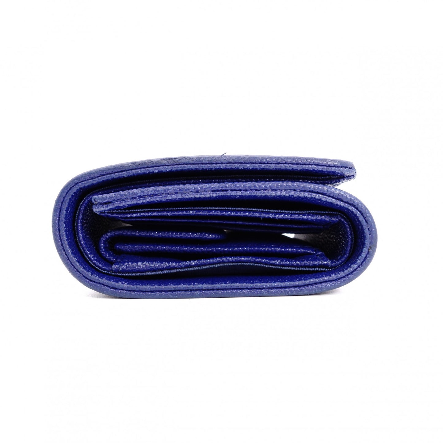 CHANEL Mademoiselle Matelassé Tri-Fold Wallet, Leather, Blue Gold Hardware