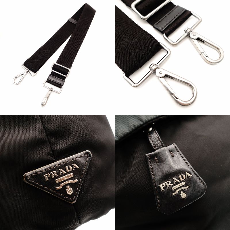 PRADA Reversible Tote Bag Gray × Black Nylon 2-Way Shoulder Simple 7-11-276