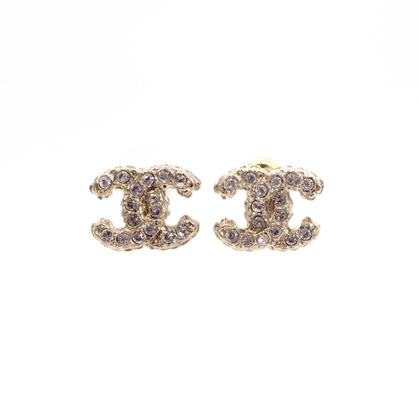 CHANEL CC Logo Earrings, Metal with Rhinestones, Gold