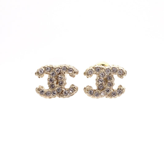 CHANEL CC Logo Earrings, Metal with Rhinestones, Gold