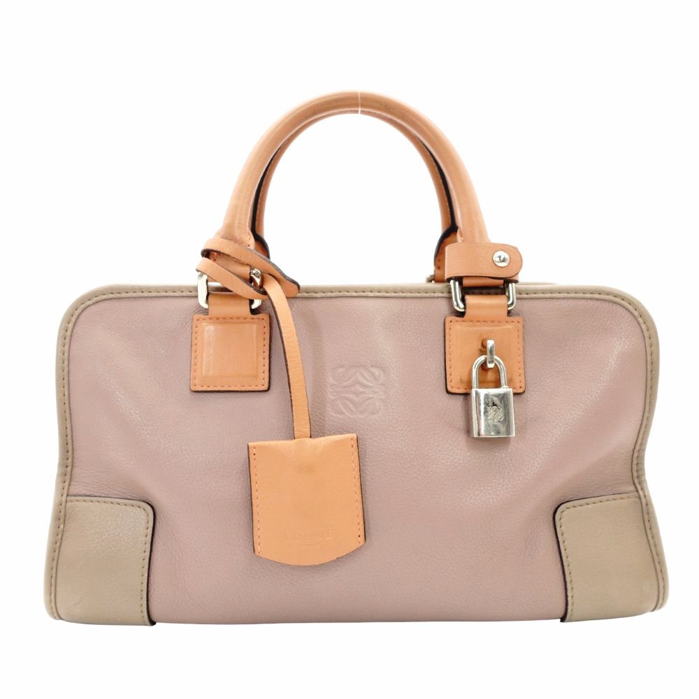 LOEWE Amazona 28 Handbag Pink × Beige × Orange Leather Logo Silver Hardware 7-11-607