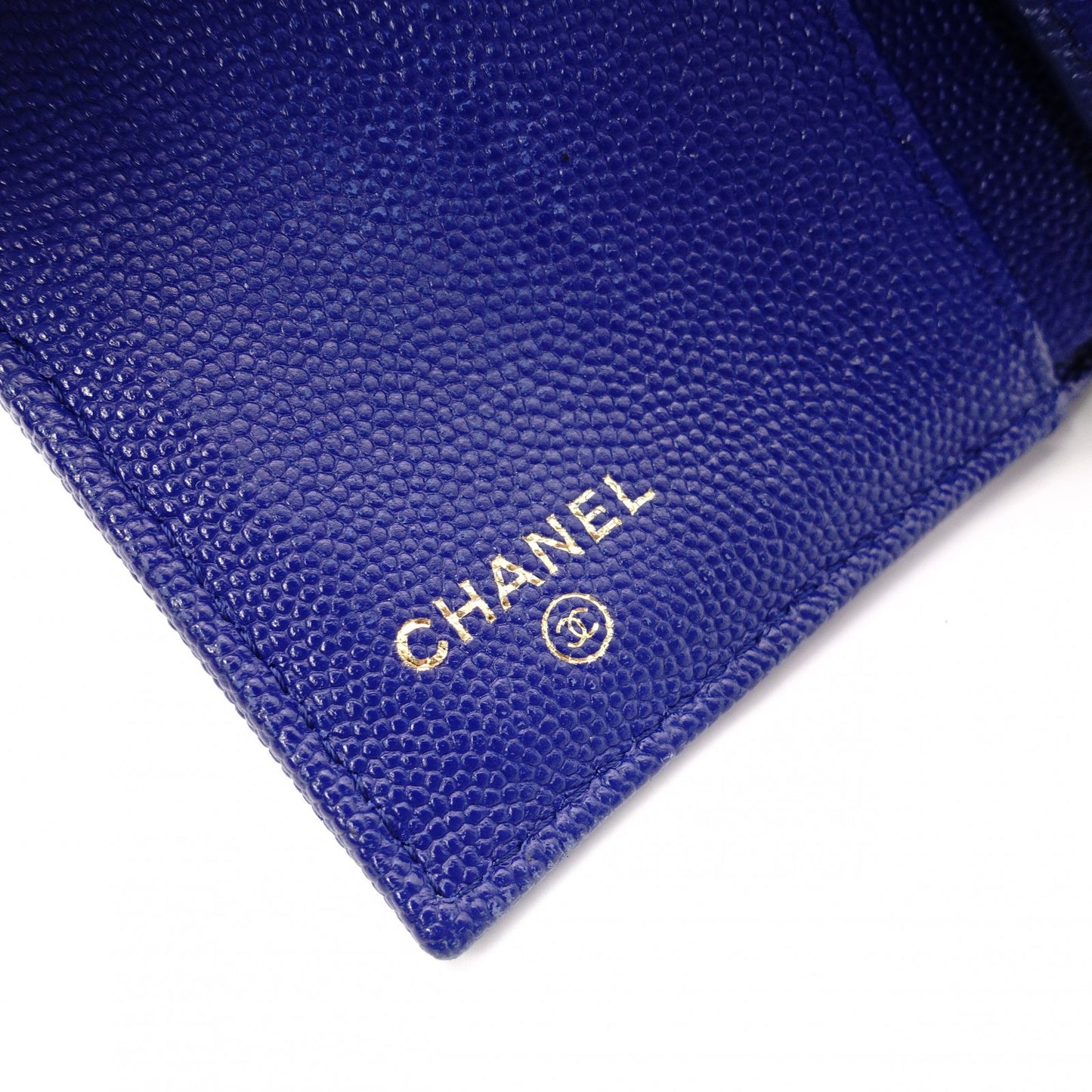 CHANEL Mademoiselle Matelassé Tri-Fold Wallet, Leather, Blue Gold Hardware