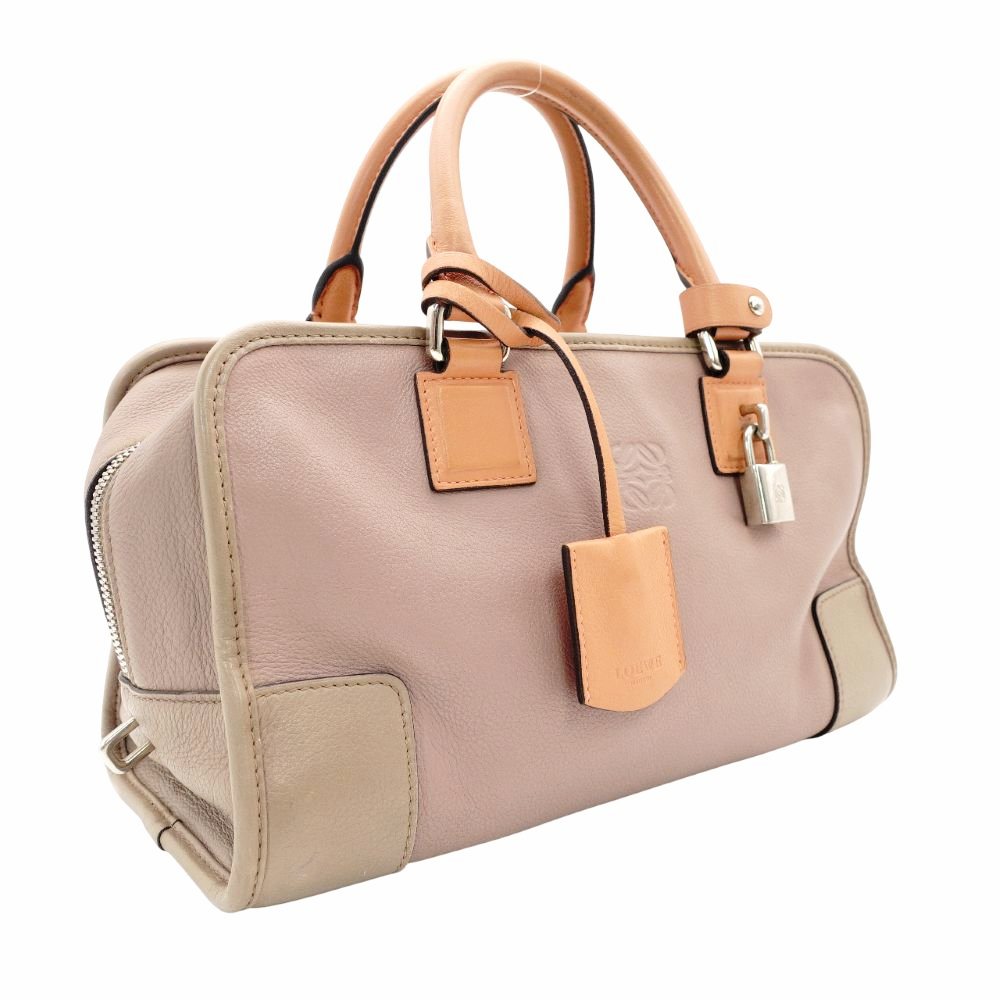LOEWE Amazona 28 Handbag Pink × Beige × Orange Leather Logo Silver Hardware 7-11-607