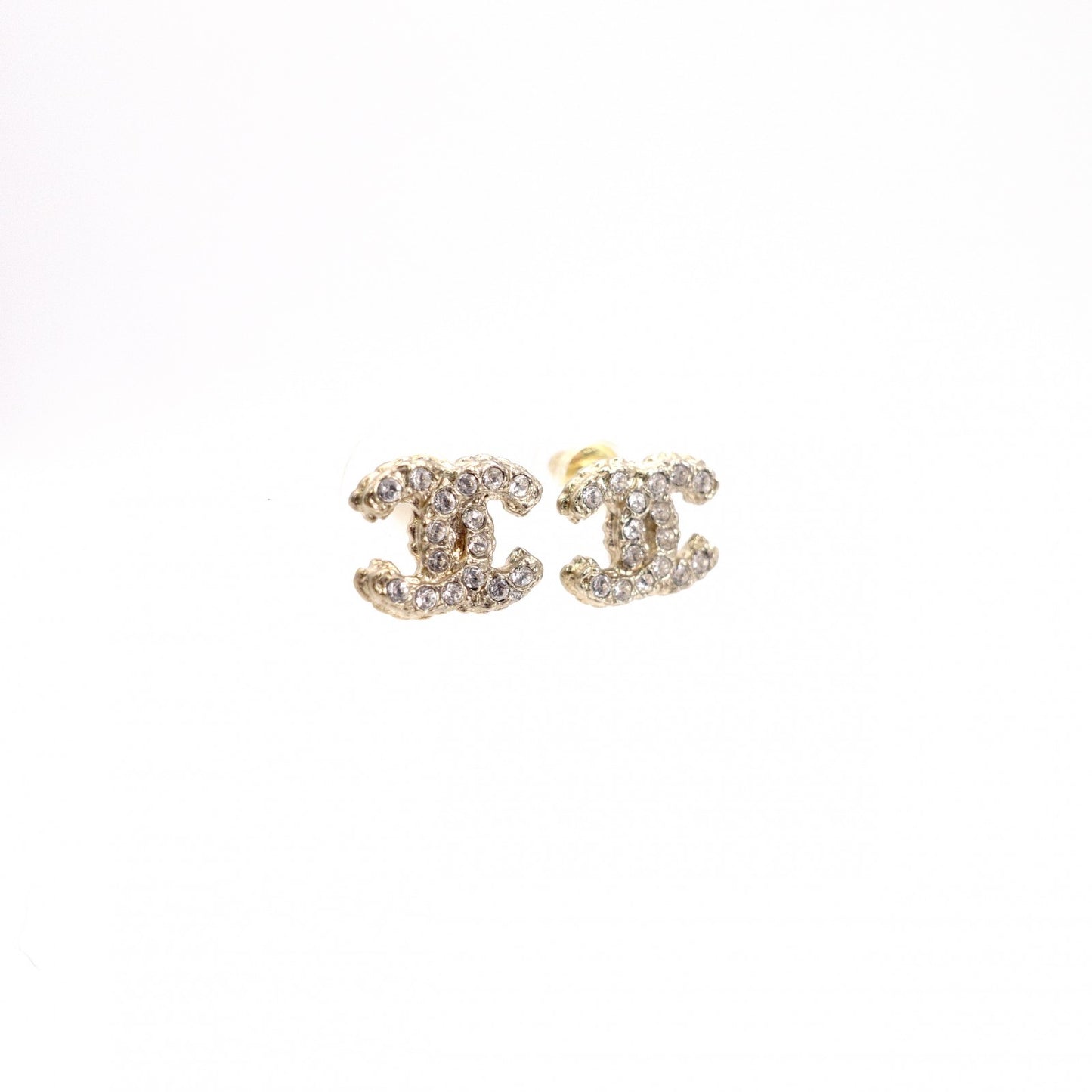 CHANEL CC Logo Earrings, Metal with Rhinestones, Gold