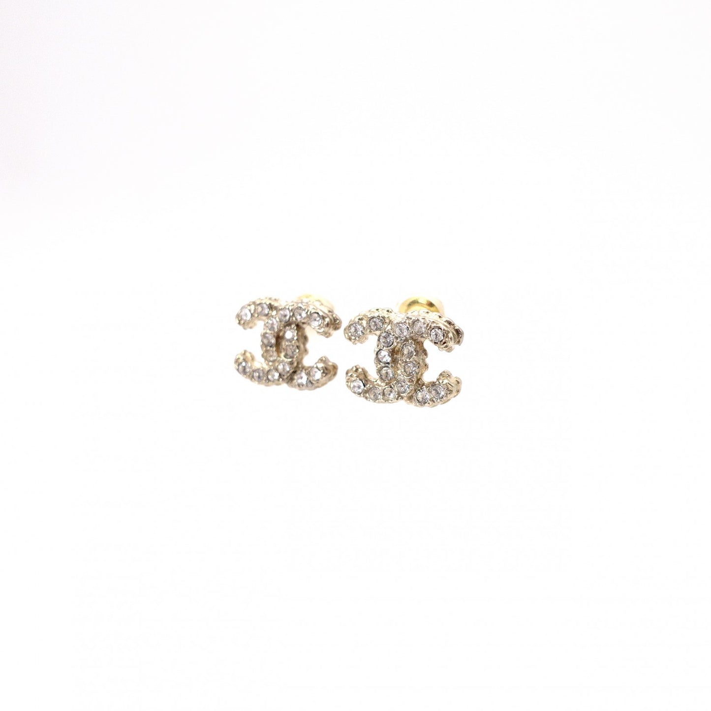 CHANEL CC Logo Earrings, Metal with Rhinestones, Gold