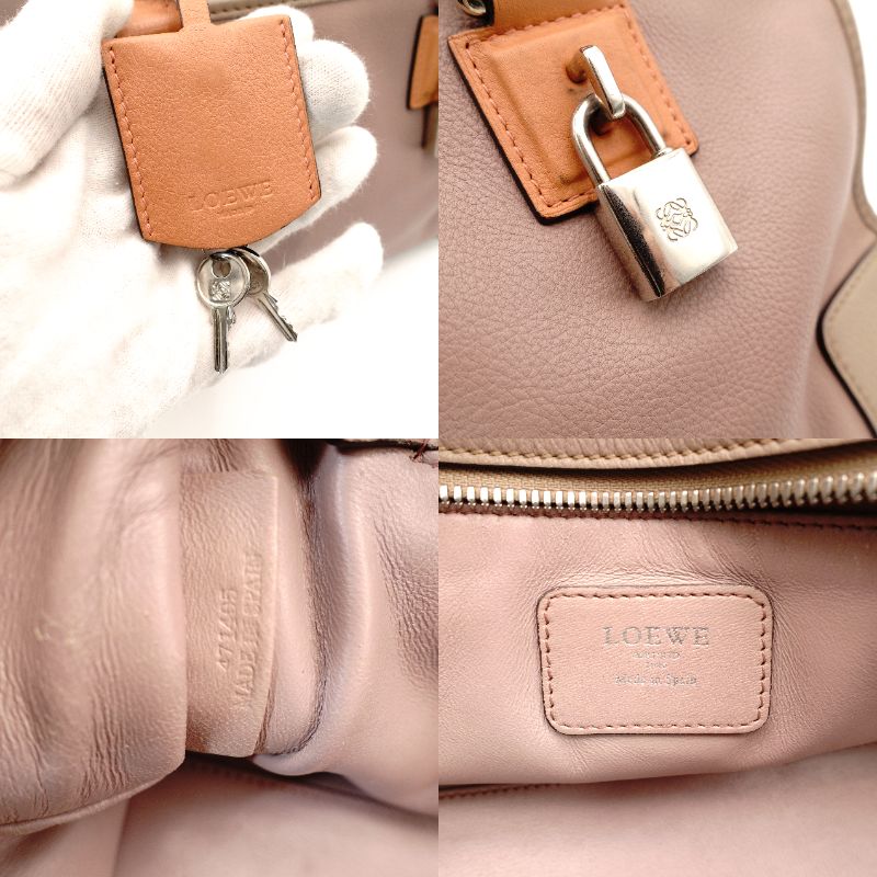 LOEWE Amazona 28 Handbag Pink × Beige × Orange Leather Logo Silver Hardware 7-11-607