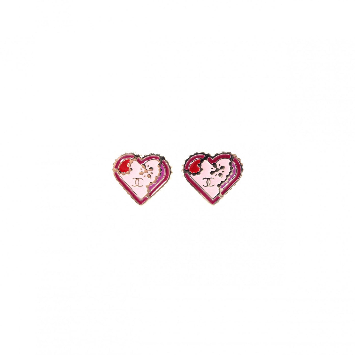 CHANEL Heart Earrings, Metal, Red and Pink Gold Hardware
