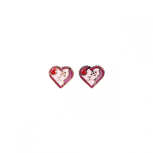 CHANEL Heart Earrings, Metal, Red and Pink Gold Hardware
