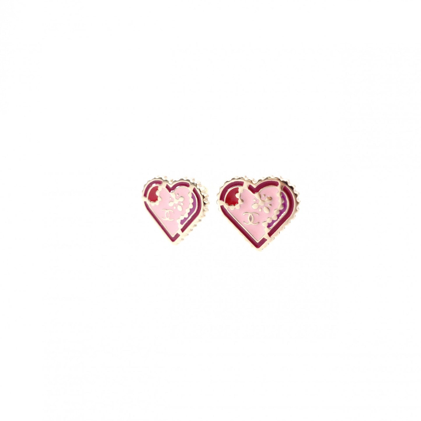 CHANEL Heart Earrings, Metal, Red and Pink Gold Hardware