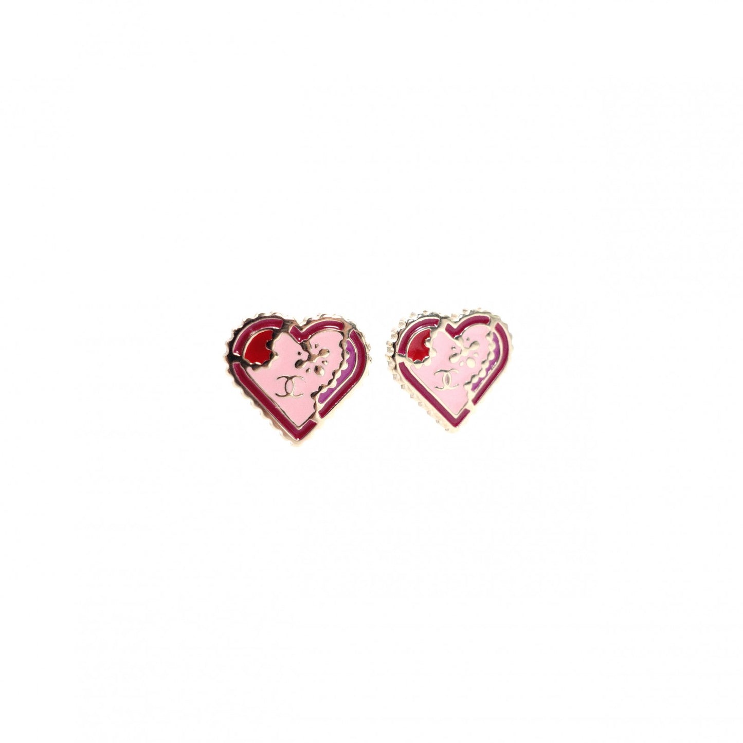 CHANEL Heart Earrings, Metal, Red and Pink Gold Hardware