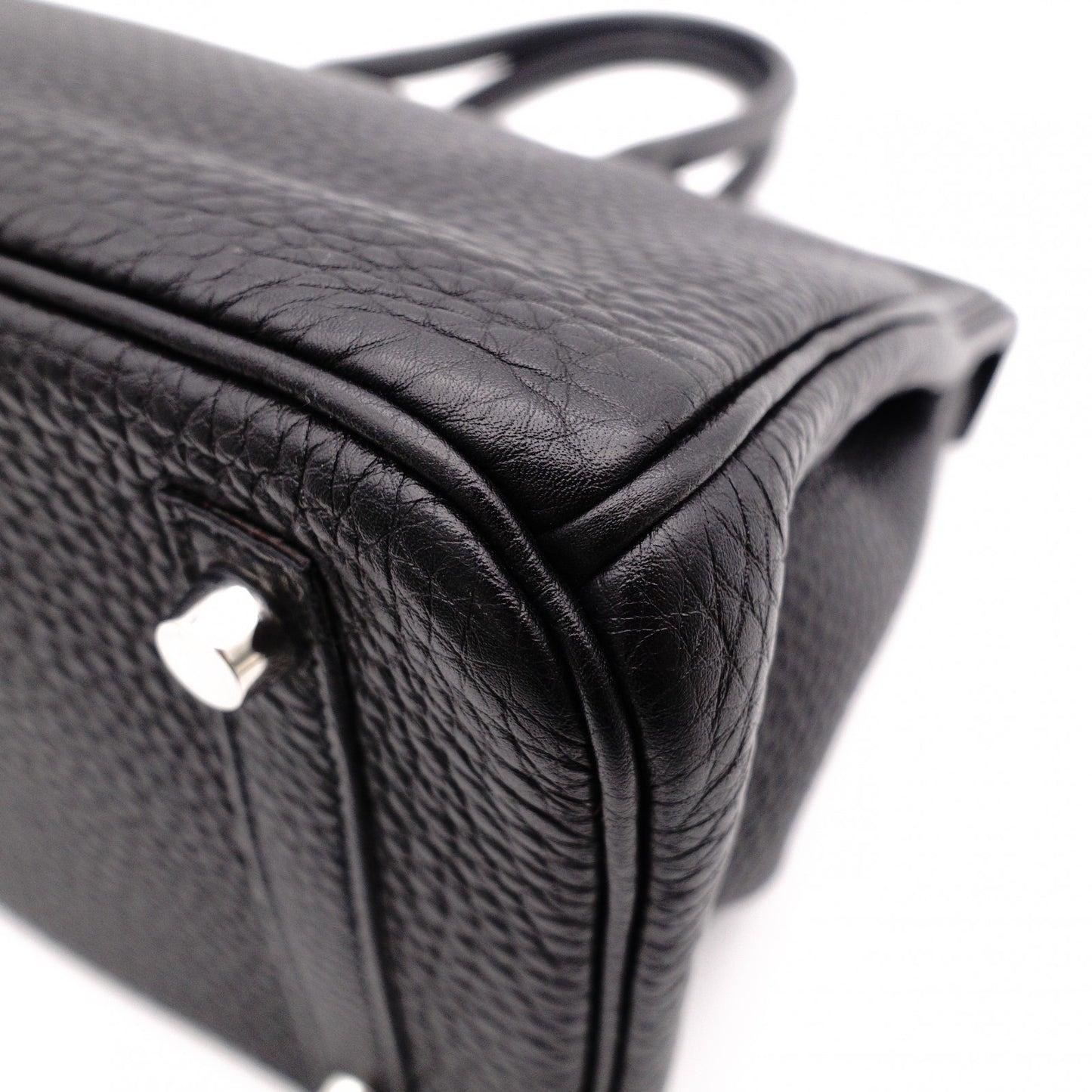 HERMES Birkin Handbag, Leather, Black, □R Stamp, Silver Hardware