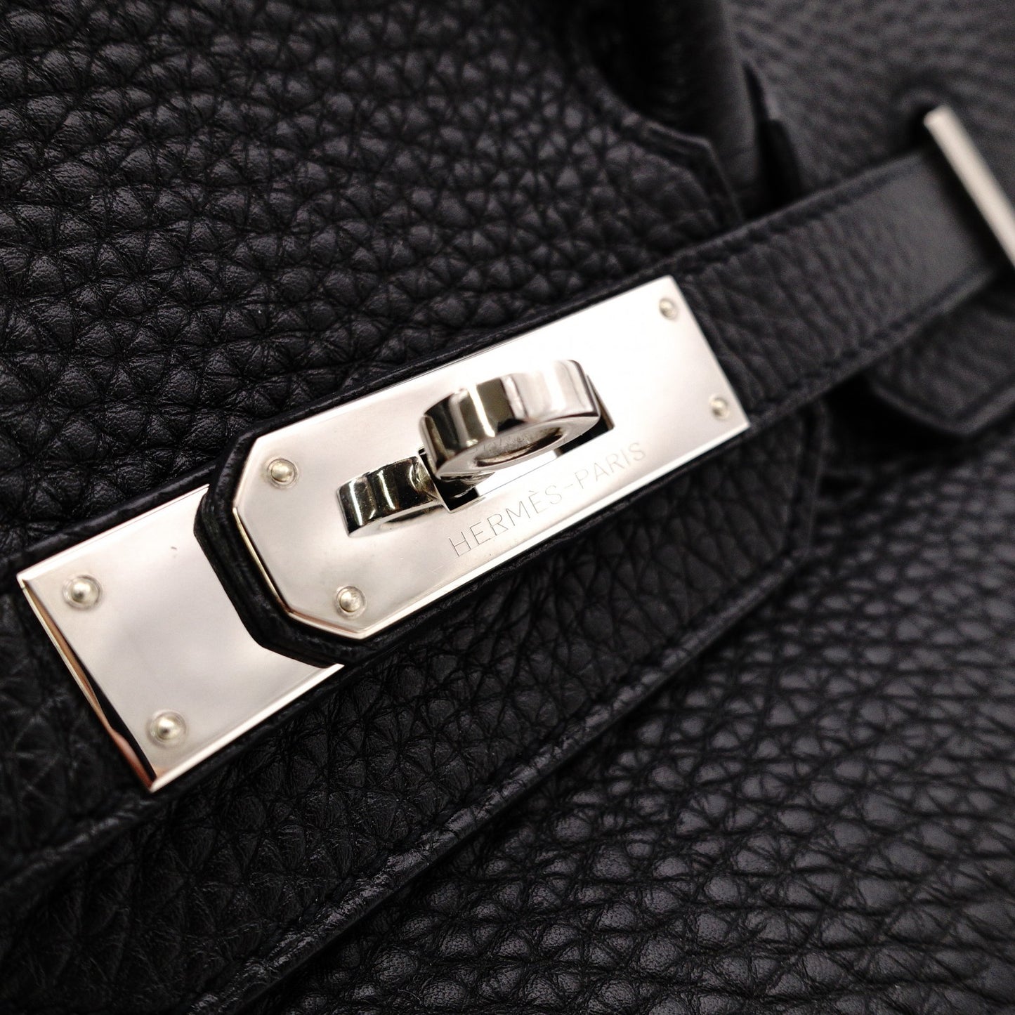 HERMES Birkin Handbag, Leather, Black, □R Stamp, Silver Hardware