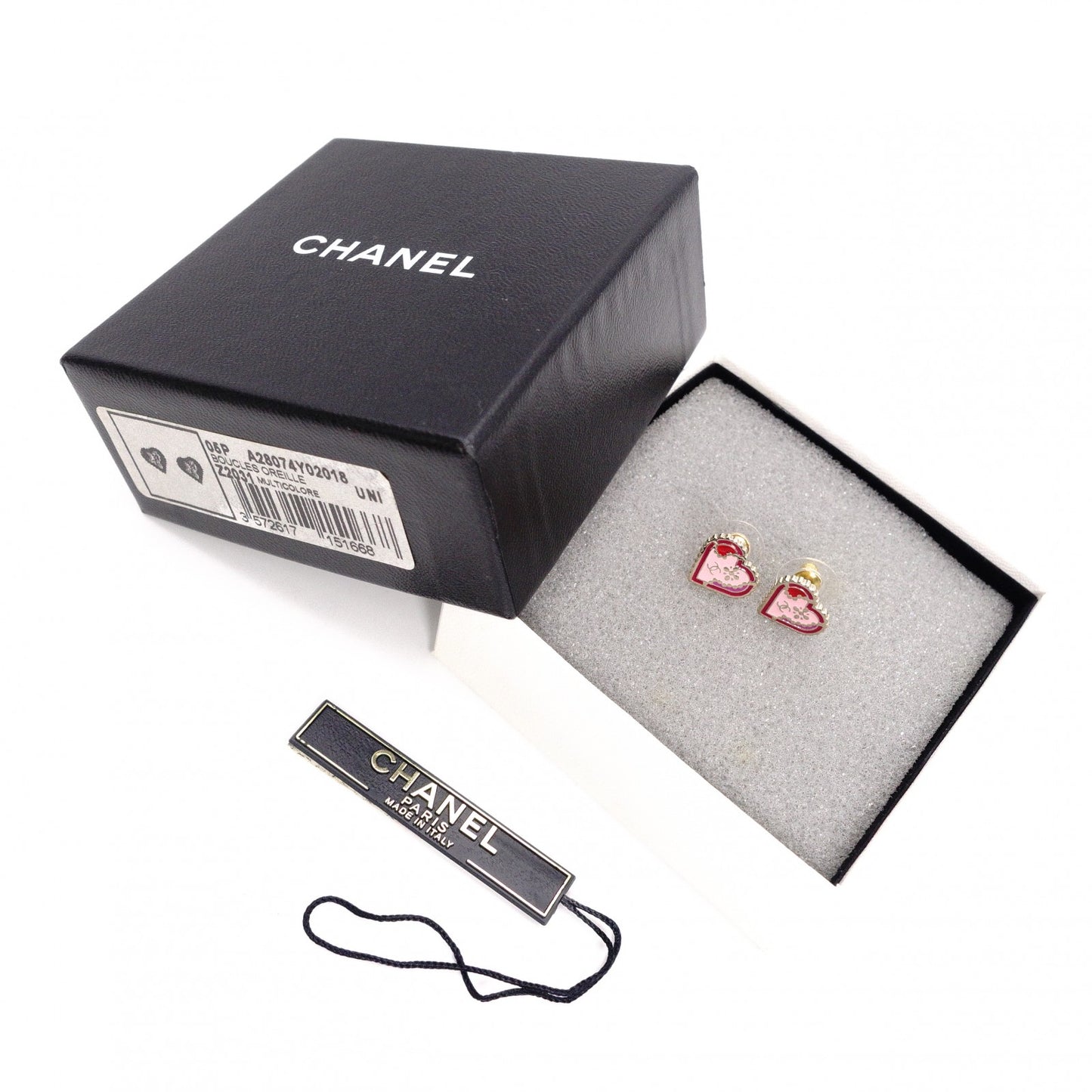 CHANEL Heart Earrings, Metal, Red and Pink Gold Hardware