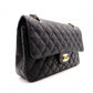 CHANEL Caviar Skin W-Flap Matelassé Classic Shoulder Bag, Leather, Black, Gold Hardware