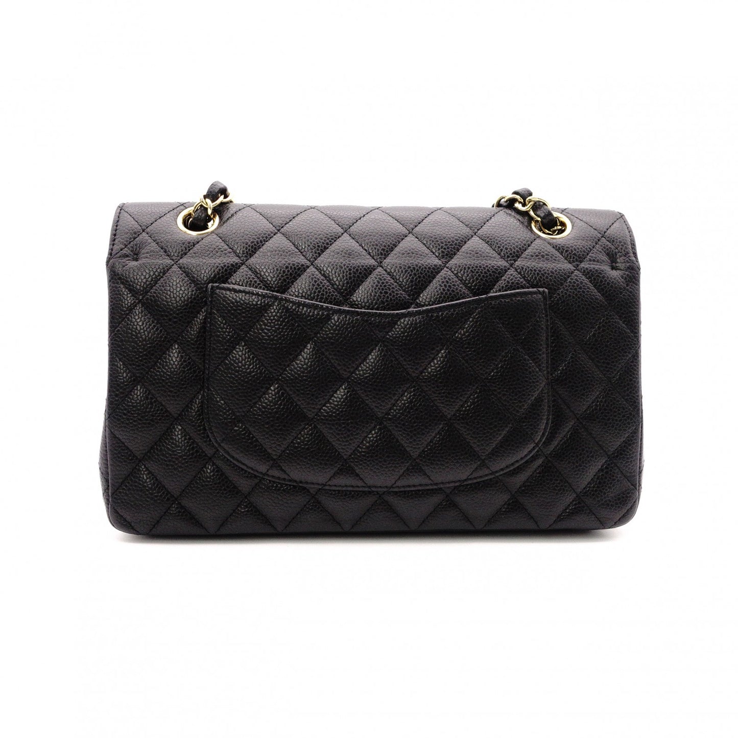 CHANEL Caviar Skin W-Flap Matelassé Classic Shoulder Bag, Leather, Black, Gold Hardware