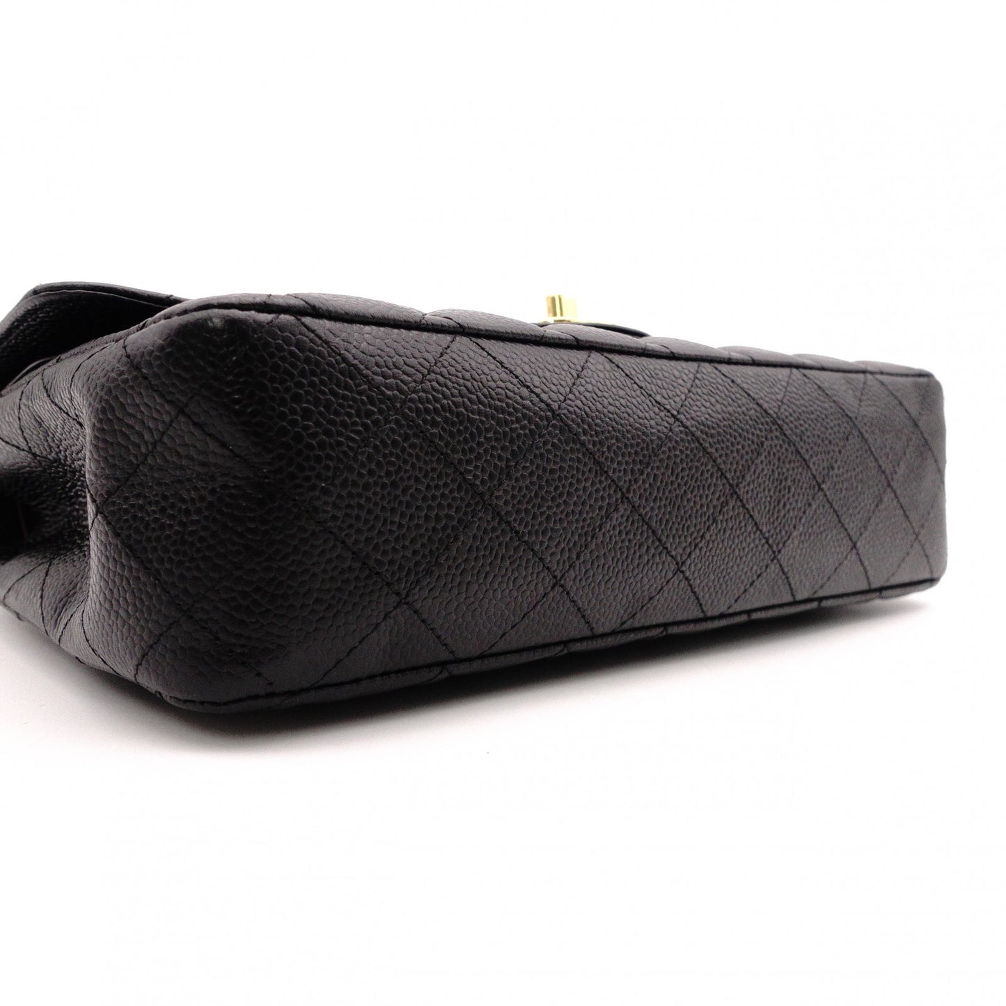 CHANEL Caviar Skin W-Flap Matelassé Classic Shoulder Bag, Leather, Black, Gold Hardware