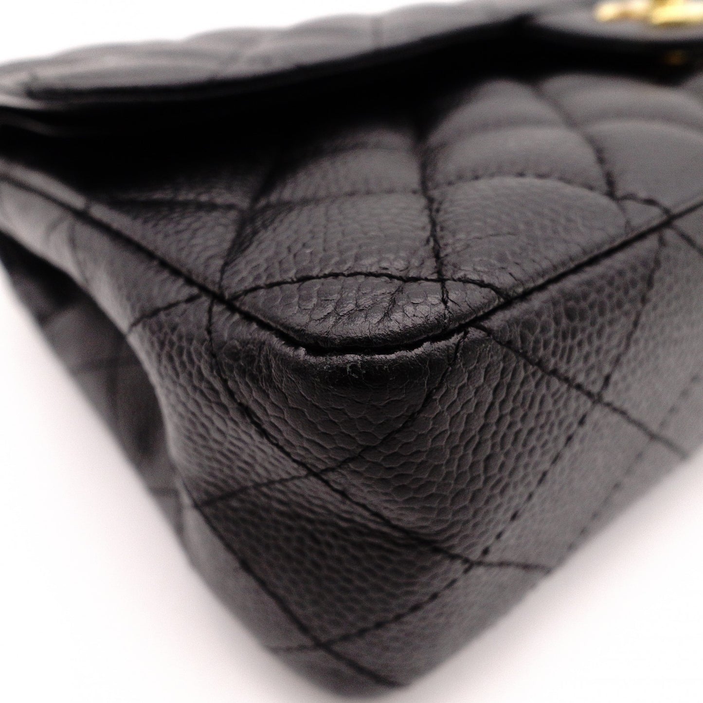 CHANEL Caviar Skin W-Flap Matelassé Classic Shoulder Bag, Leather, Black, Gold Hardware
