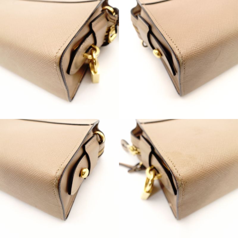 PRADA Promenade Saffiano Leather Shoulder Bag Beige Leather Crossbody Gold Hardware 7-10-1109