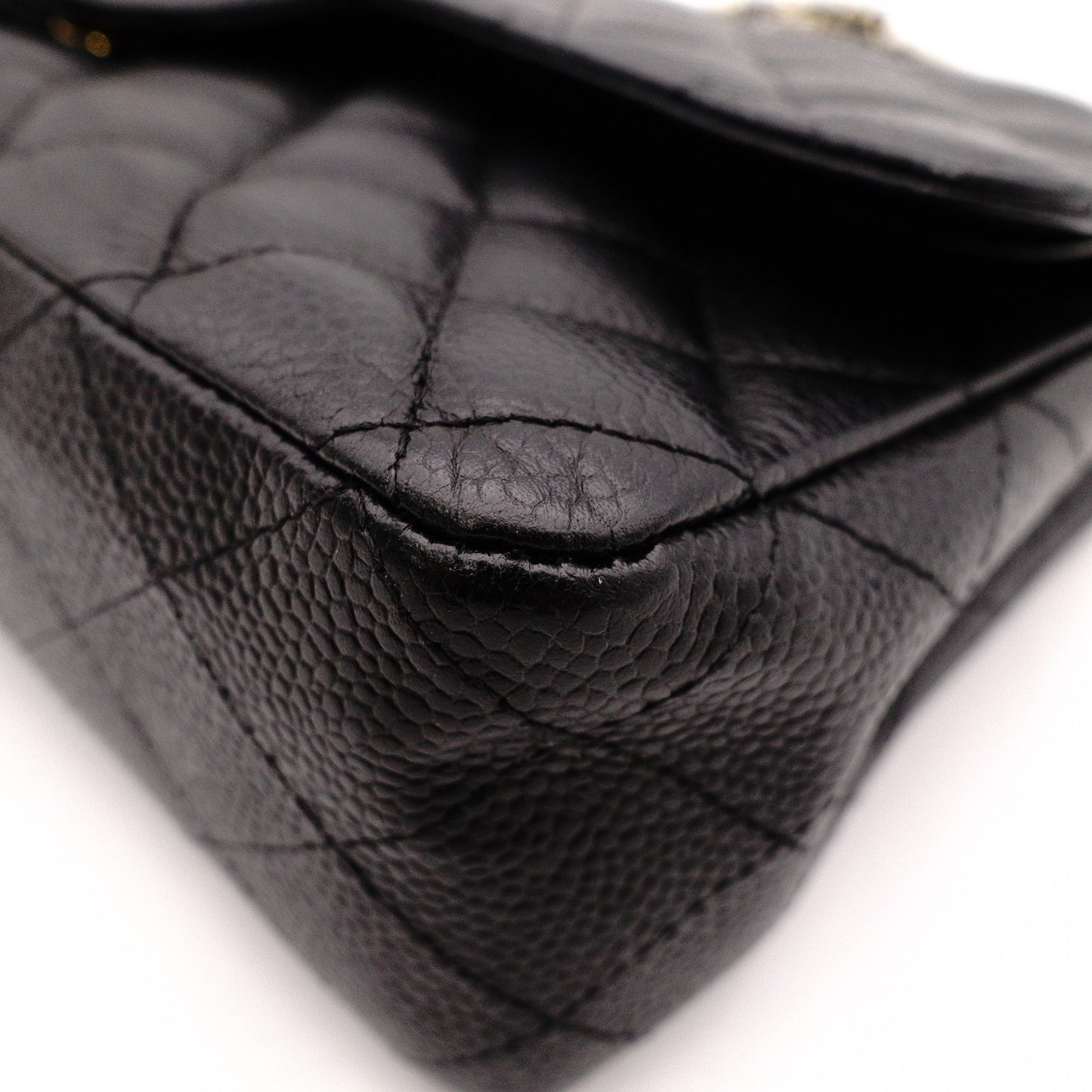 CHANEL Caviar Skin W-Flap Matelassé Classic Shoulder Bag, Leather, Black, Gold Hardware