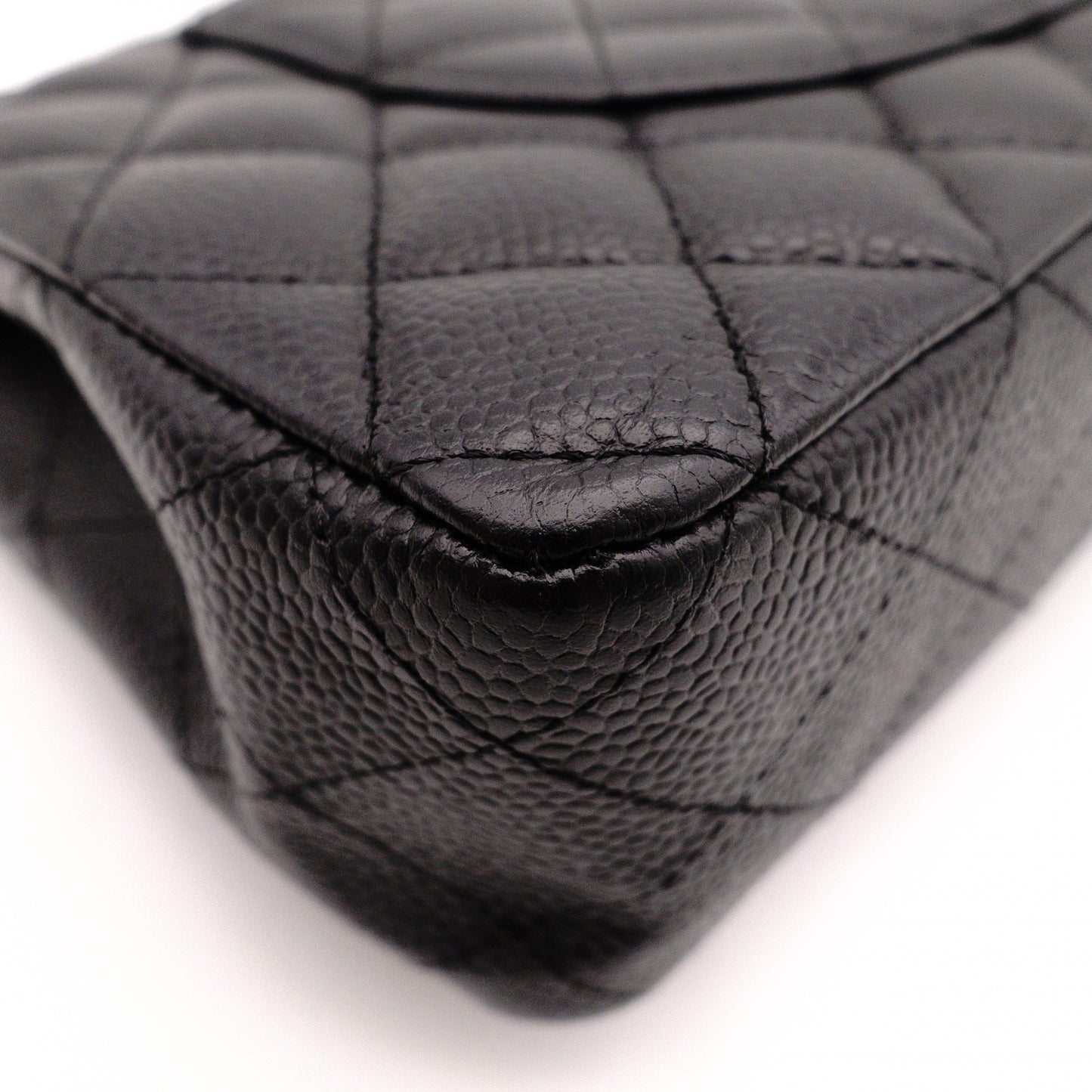 CHANEL Caviar Skin W-Flap Matelassé Classic Shoulder Bag, Leather, Black, Gold Hardware