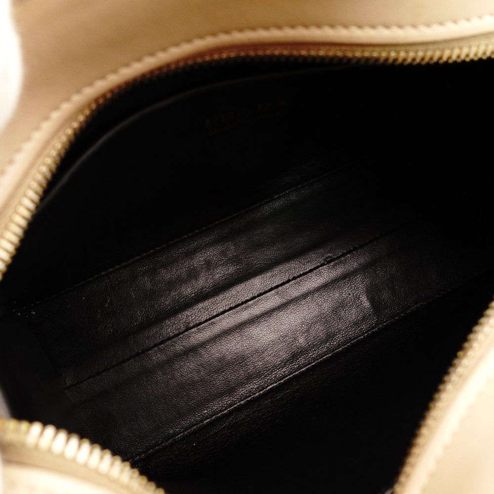 PRADA Promenade Saffiano Leather Shoulder Bag Beige Leather Crossbody Gold Hardware 7-10-1109