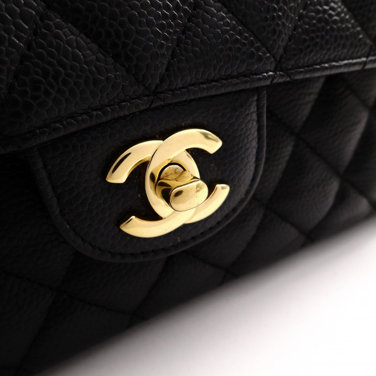CHANEL Caviar Skin W-Flap Matelassé Classic Shoulder Bag, Leather, Black, Gold Hardware