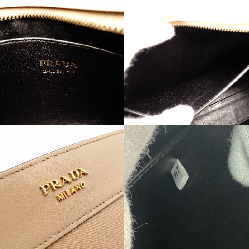 PRADA Promenade Saffiano Leather Shoulder Bag Beige Leather Crossbody Gold Hardware 7-10-1109