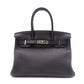 HERMES Birkin Handbag, Leather, Black, □R Stamp, Silver Hardware