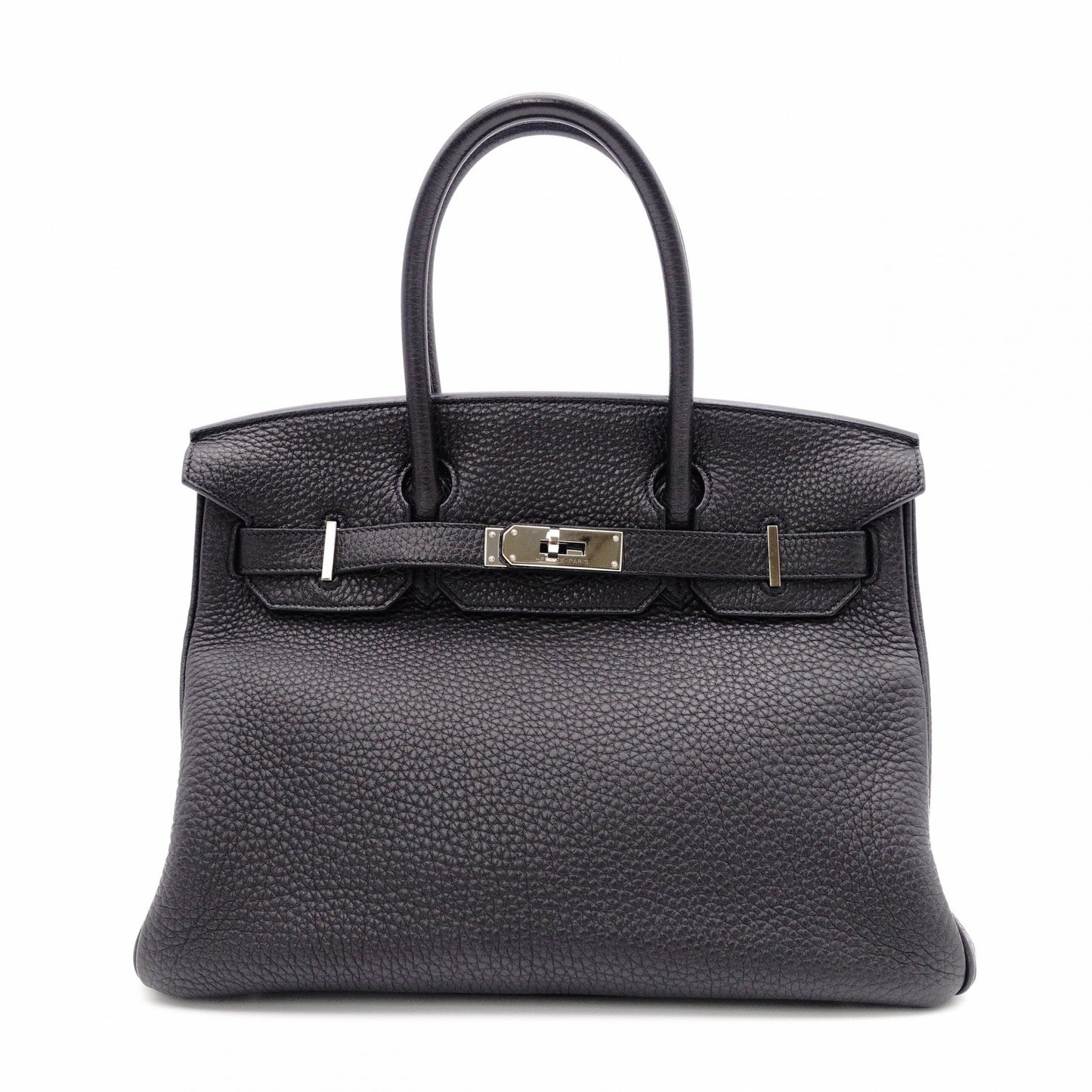 HERMES Birkin Handbag, Leather, Black, □R Stamp, Silver Hardware