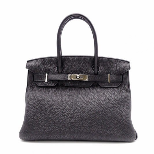 HERMES Birkin Handbag, Leather, Black, □R Stamp, Silver Hardware