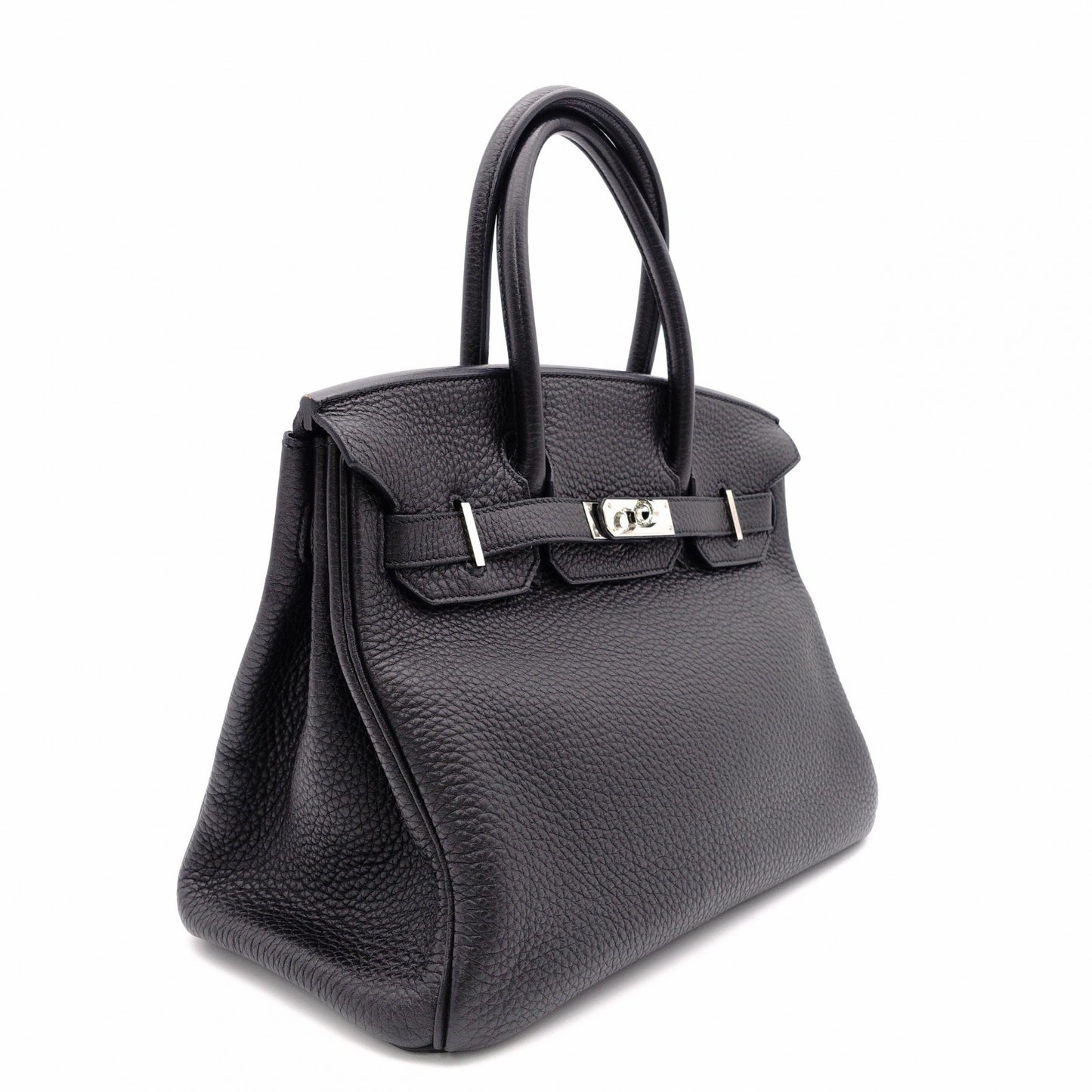 HERMES Birkin Handbag, Leather, Black, □R Stamp, Silver Hardware