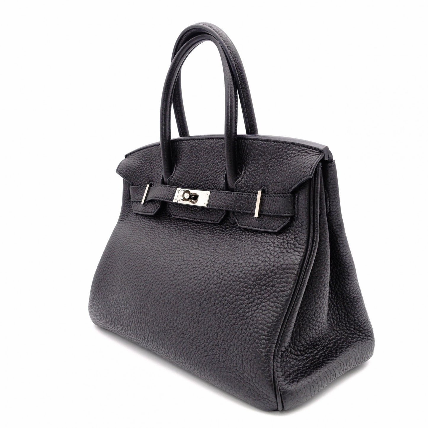 HERMES Birkin Handbag, Leather, Black, □R Stamp, Silver Hardware